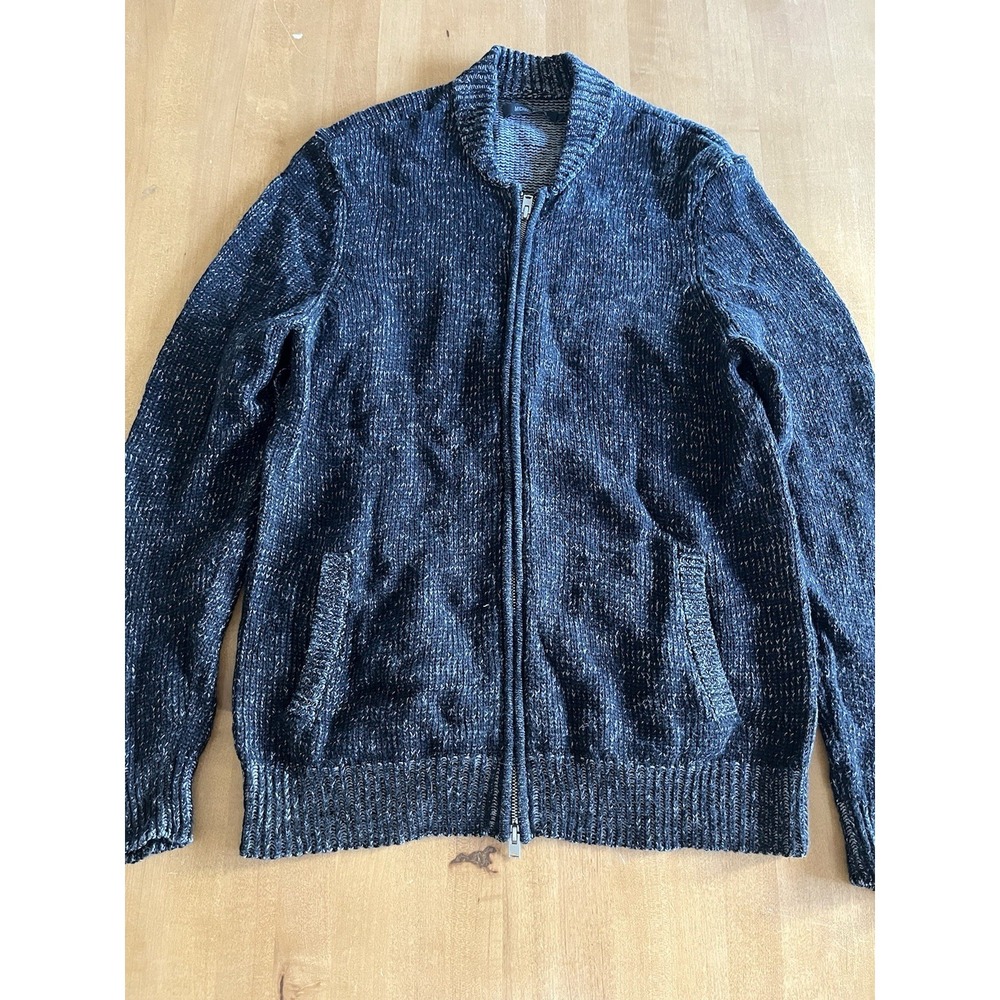 Michael Stars Men's Gray Knit Cotton Cardigan‎ Zip Mock Neck Sz L Large